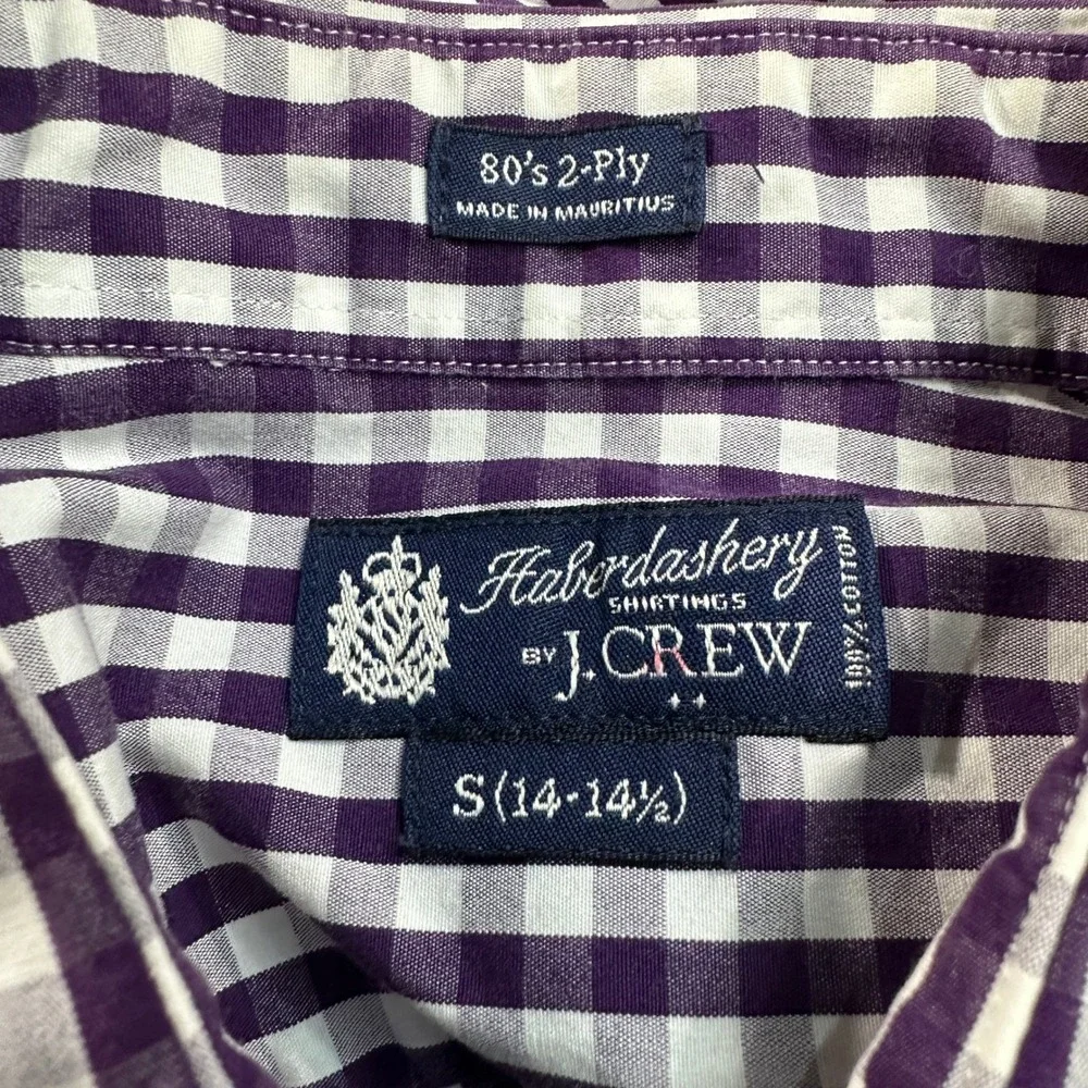 J Crew Haberdashery Mens Small 14 14 1/2 Purple White‎ Gingham Button Up Shirt